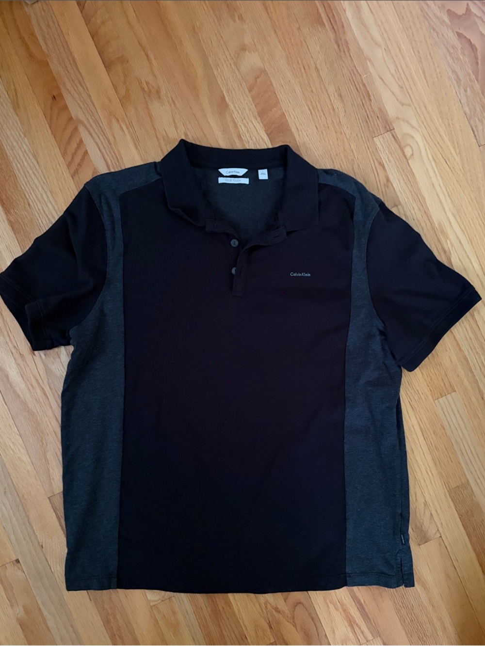 Calvin Klein Liquid Touch Men's Black Polo with Charcoal Side Panels